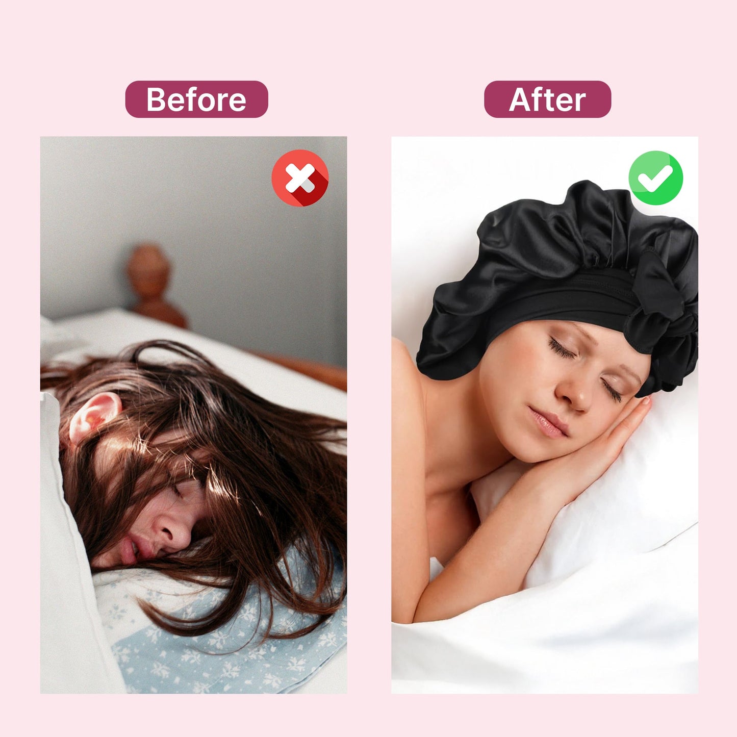 All-night silk bonnet stays-on hair protection