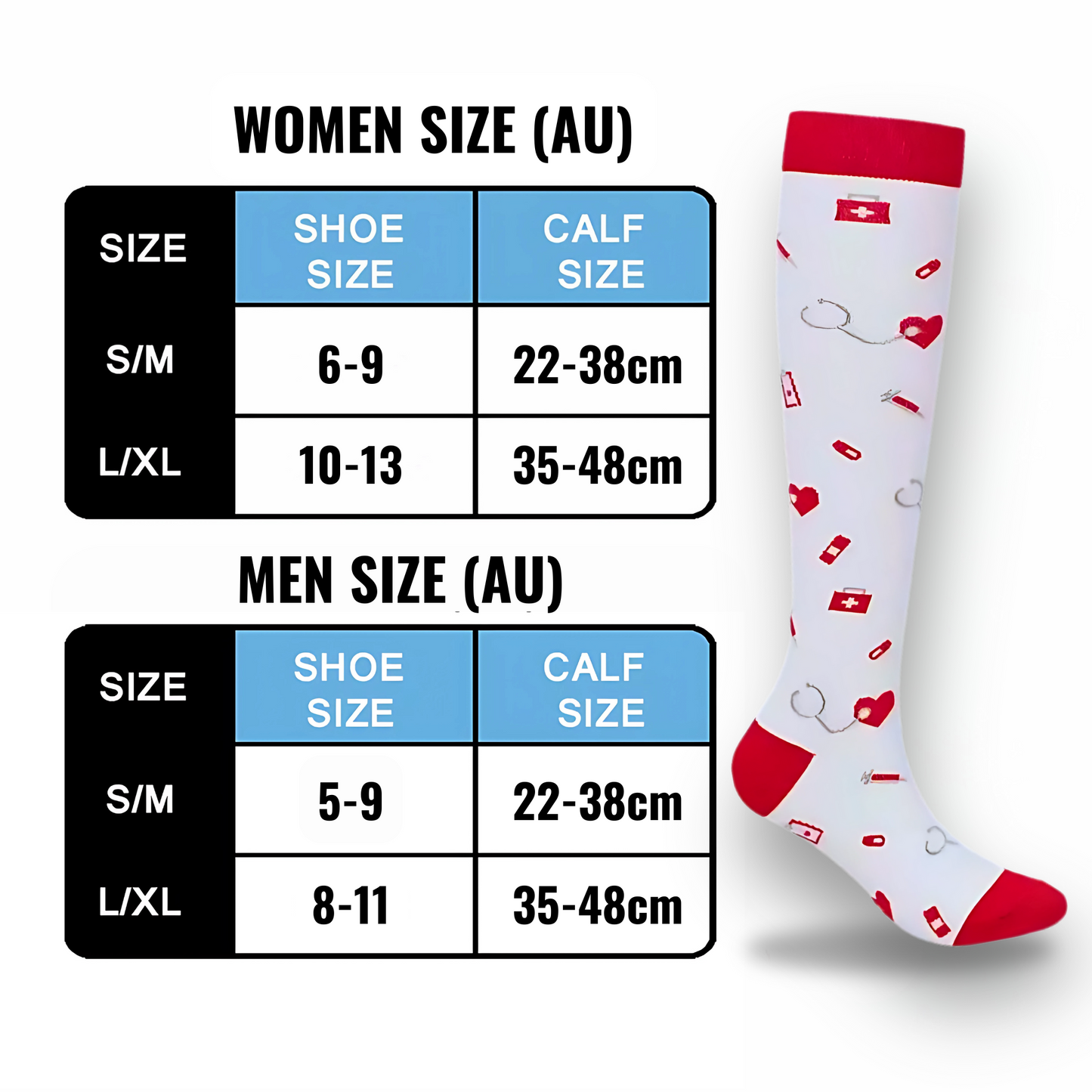 Medical-patterned 20-30mmHg compression socks for nurses