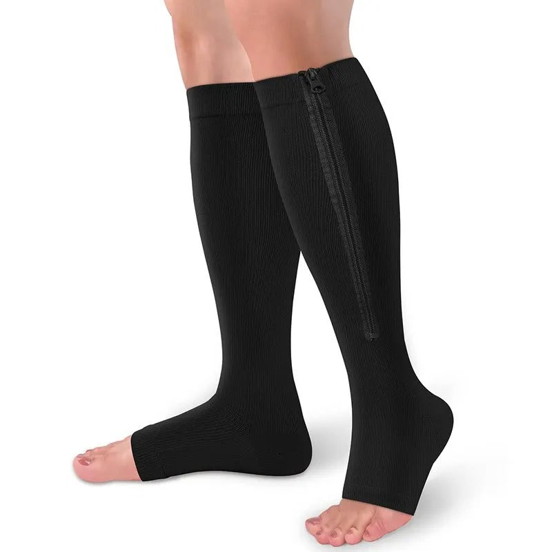Zippered compression socks easy-on for nurses and runners