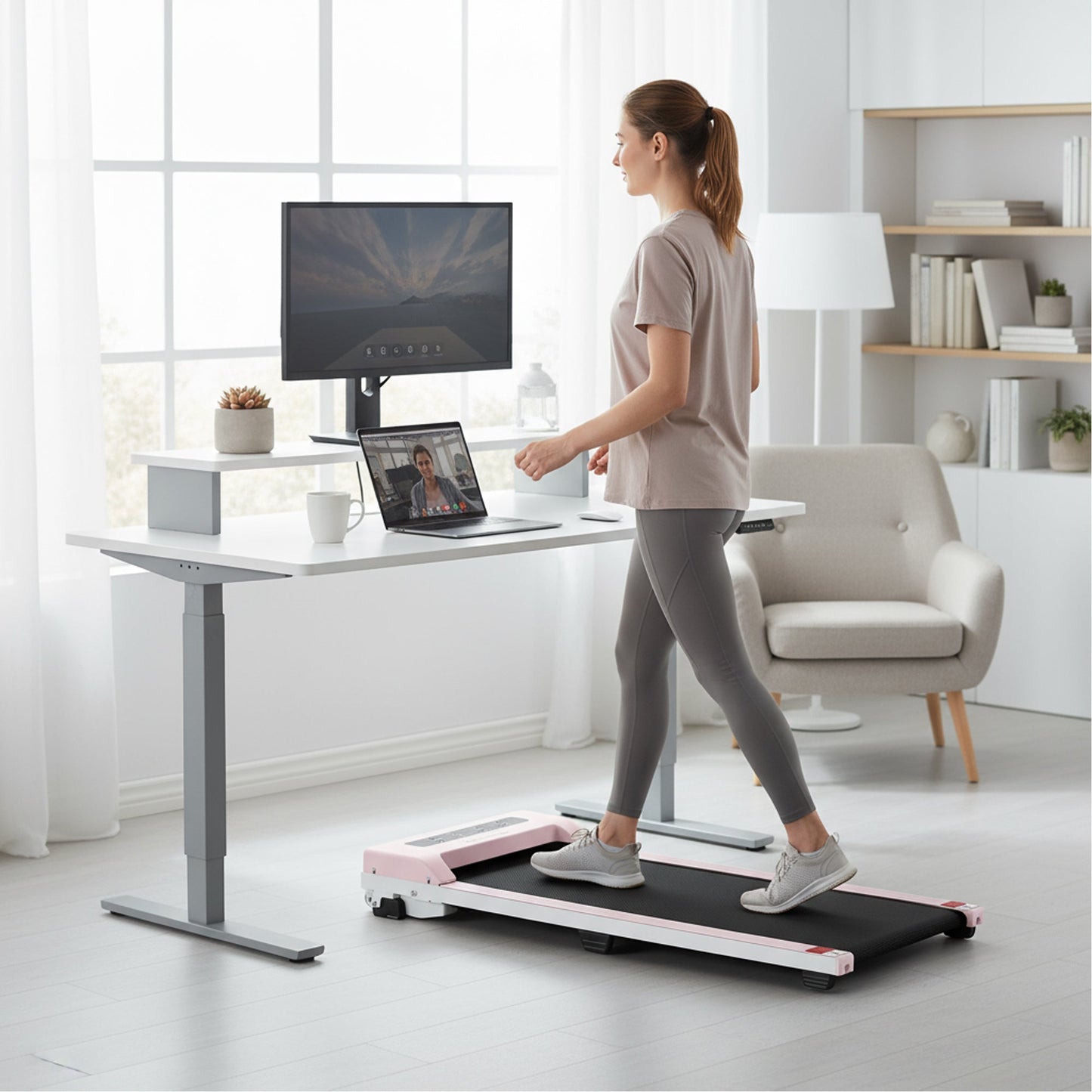 Space-saving electric walking pad treadmill home office