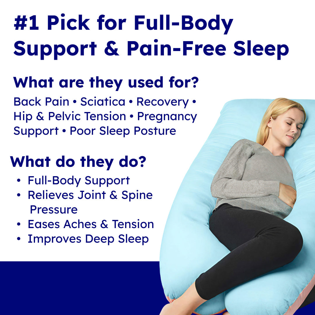U-shaped full body pillow for side sleepers, pregnancy and back pain support
