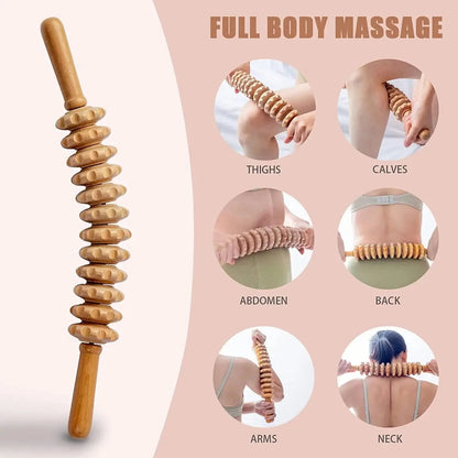 Handheld wooden massage roller circulation and muscle relief