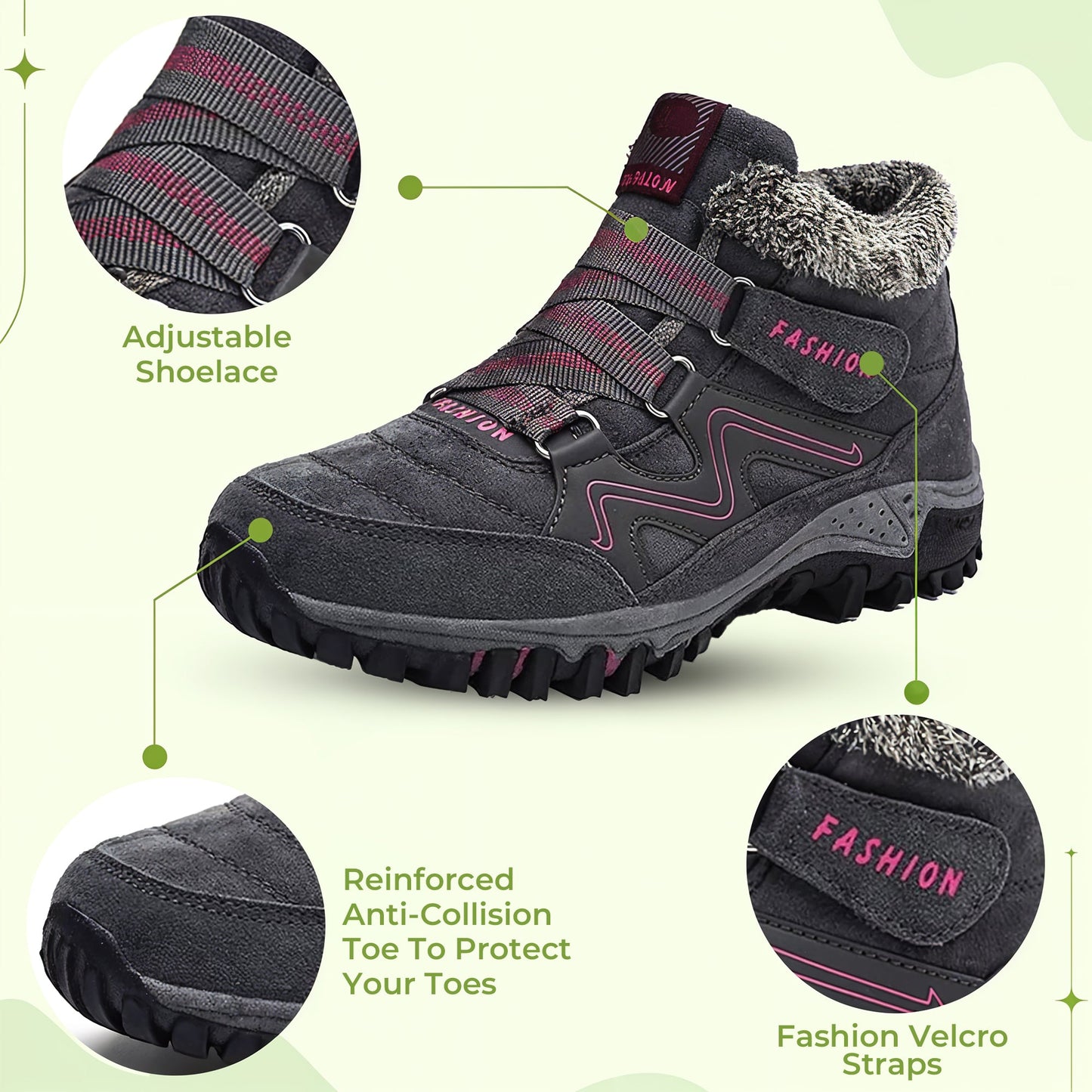 Women's fur-lined winter walking and trekking shoes
