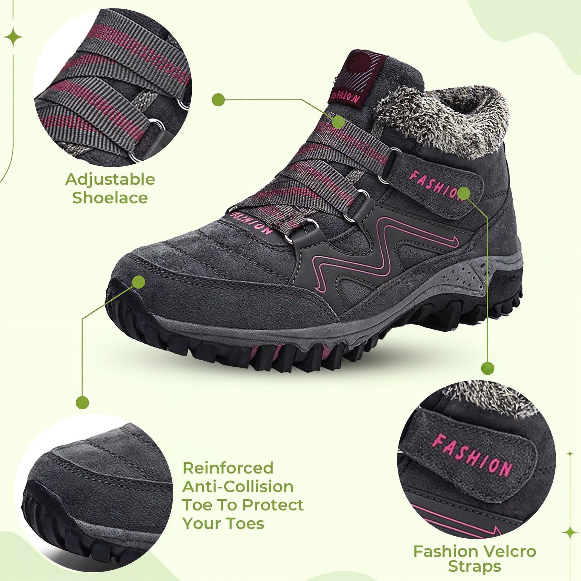Women's fur-lined winter walking and trekking shoes