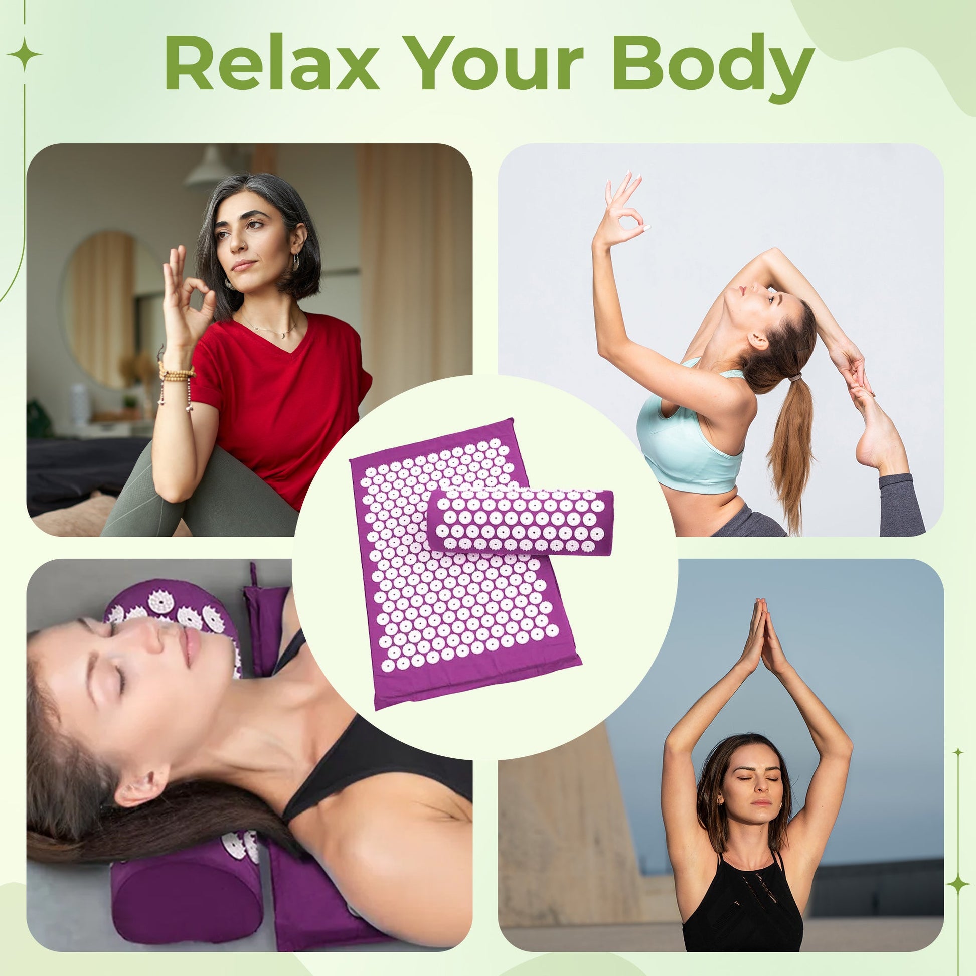 Acupressure mat and pillow set for relaxation