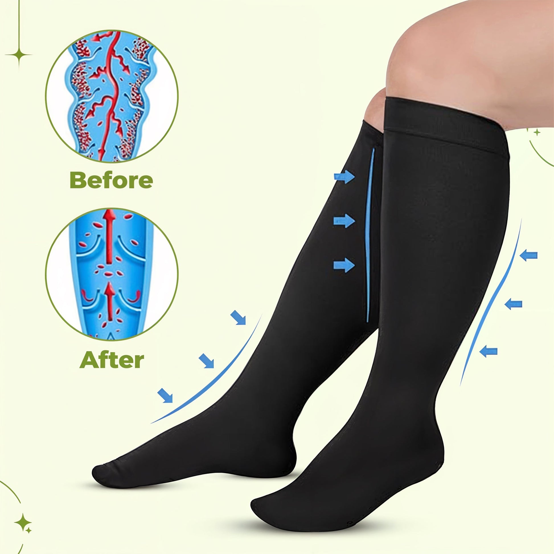 Wide calf knee-high compression socks pair