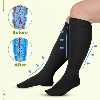 Wide calf knee-high compression socks pair