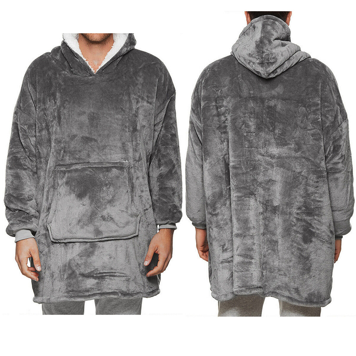 Oversized reversible sherpa fleece wearable hoodie blanket for adults