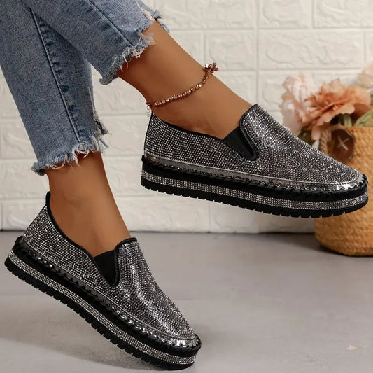 Women's rhinestone glitter slip-on sneakers