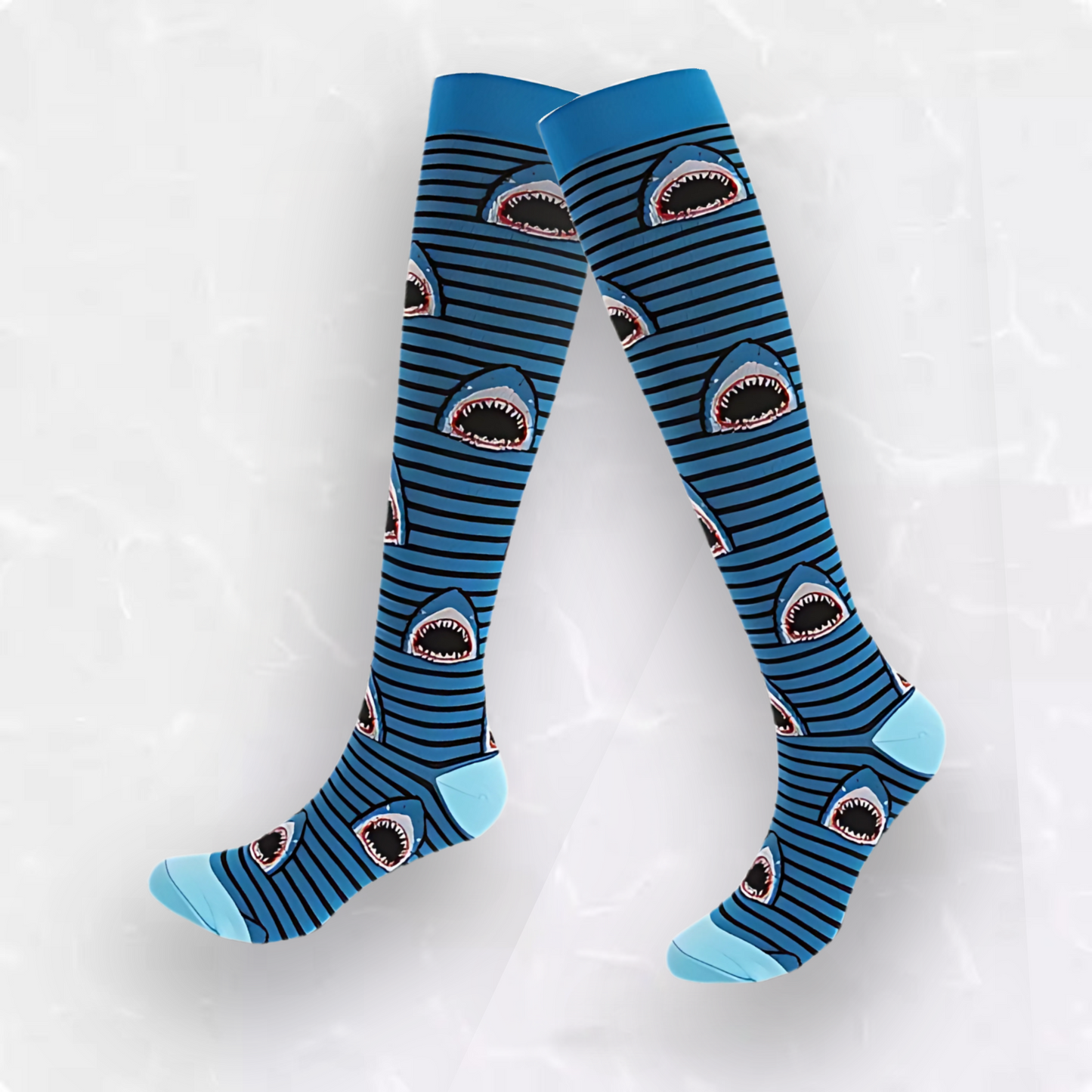 Fun-patterned 20-30mmHg knee-high compression socks pair