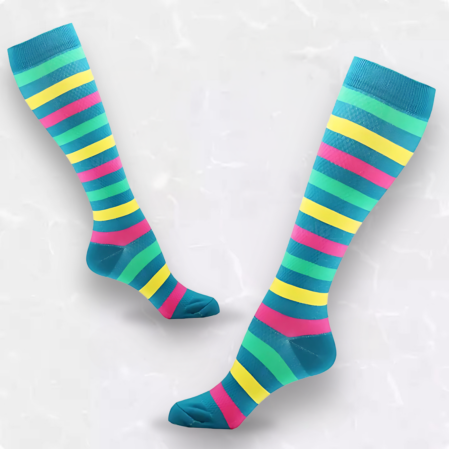 Fun-patterned 20-30mmHg knee-high compression socks pair