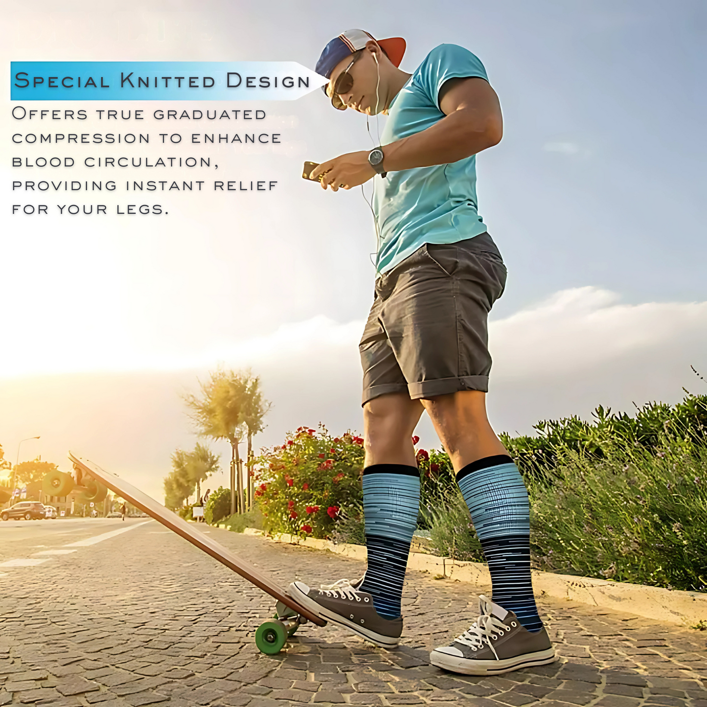 Ombré gradient 20-30mmHg knee-high compression socks pair