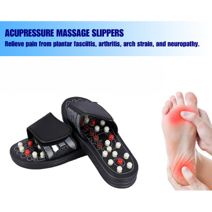 Acupressure reflexology slip-on wellness sandals for foot stimulation