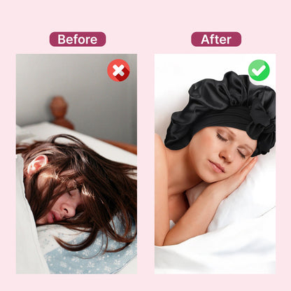 All-night silk bonnet stays-on hair protection