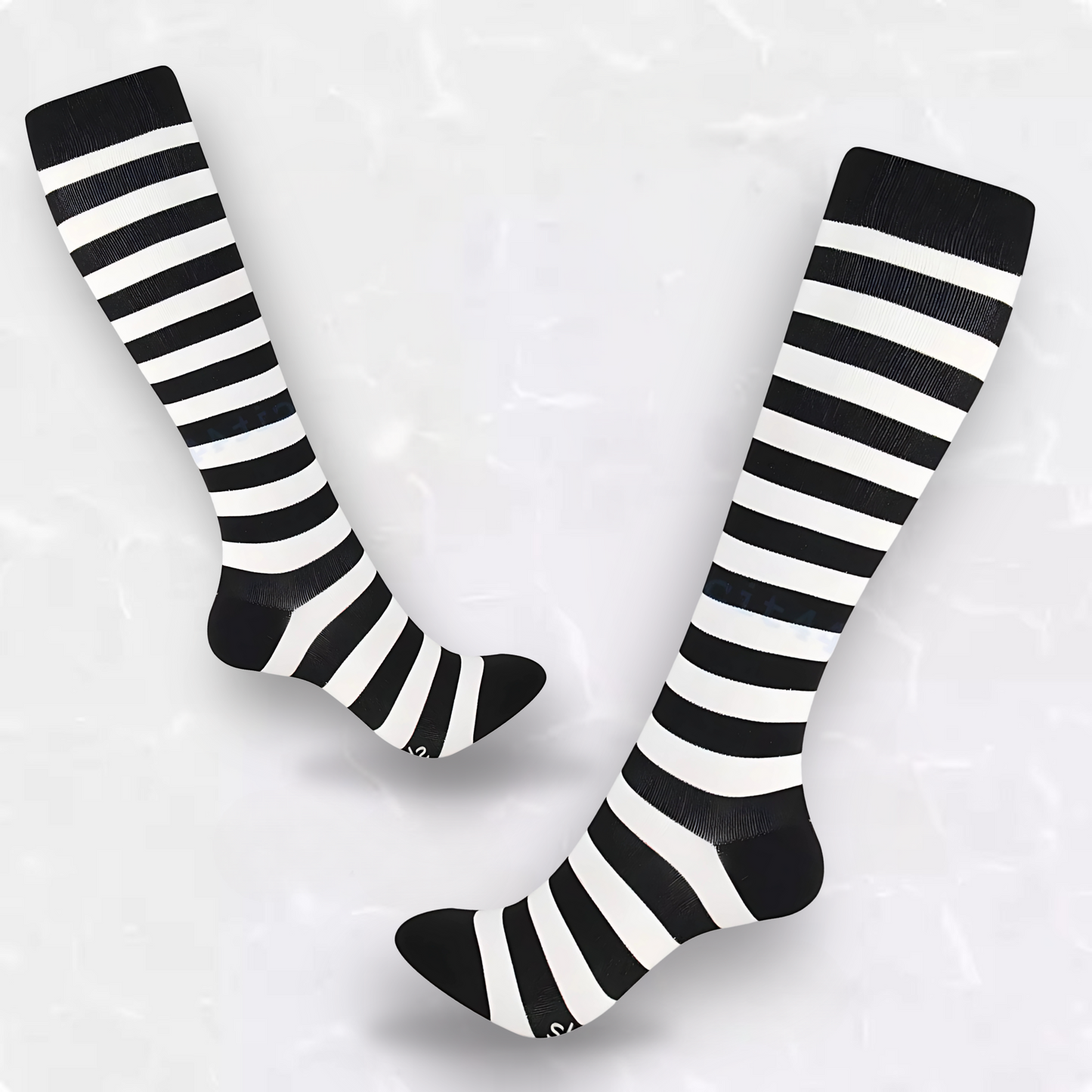 Striped 20-30mmHg knee-high compression socks pair