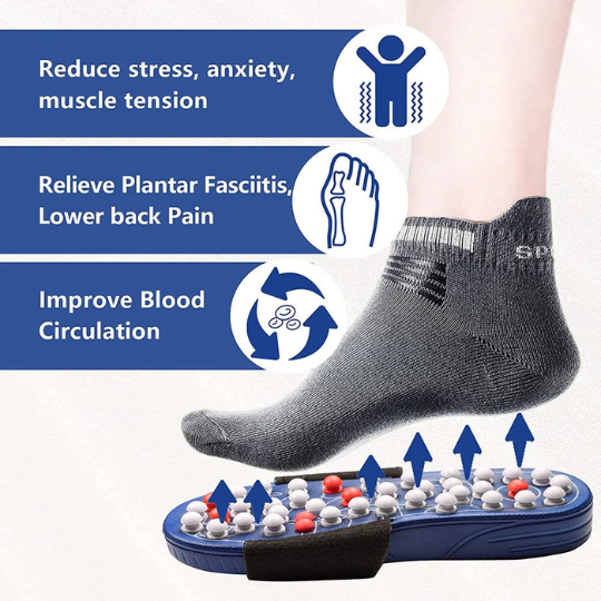 Acupressure reflexology slip-on wellness sandals for foot stimulation