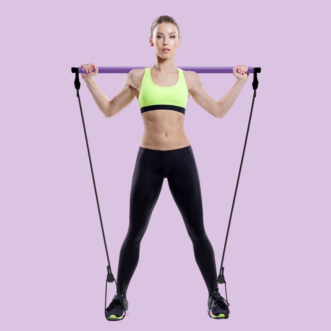 Portable Pilates bar kit with resistance bands for yoga and home workouts
