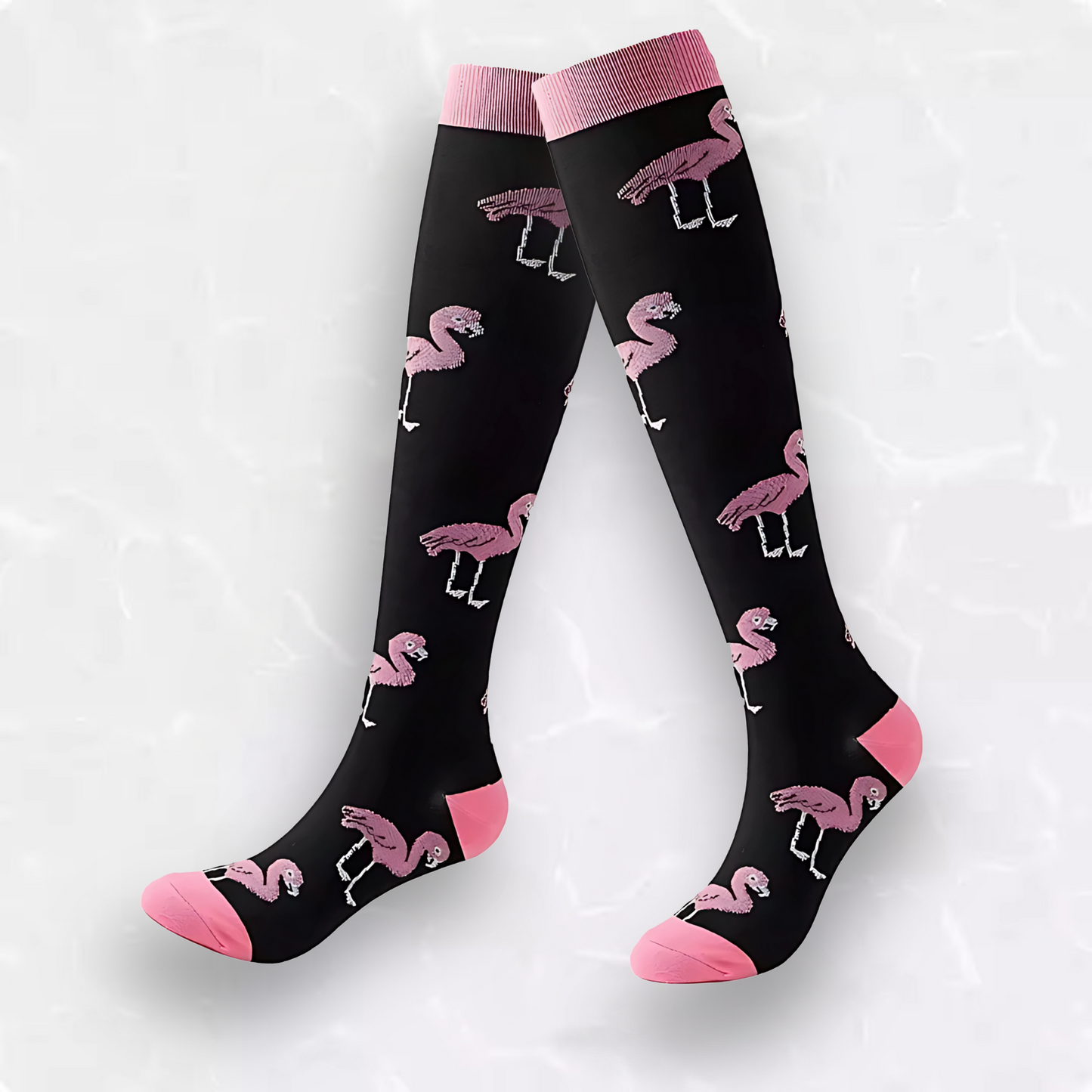 Fun-patterned 20-30mmHg knee-high compression socks pair