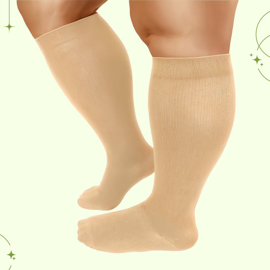 Wide calf knee-high compression socks pair