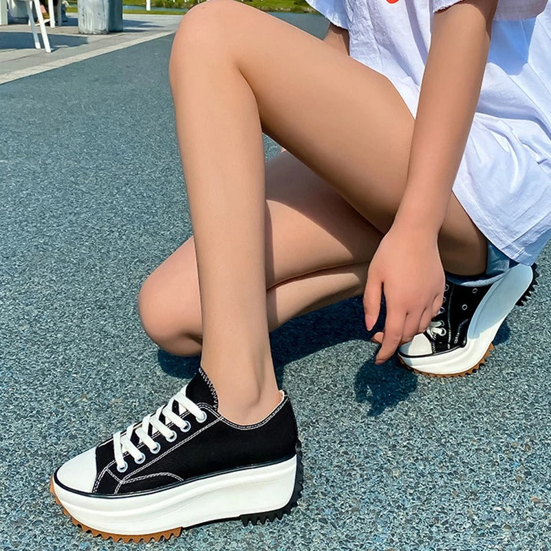 Women's low-top canvas platform sneakers casual