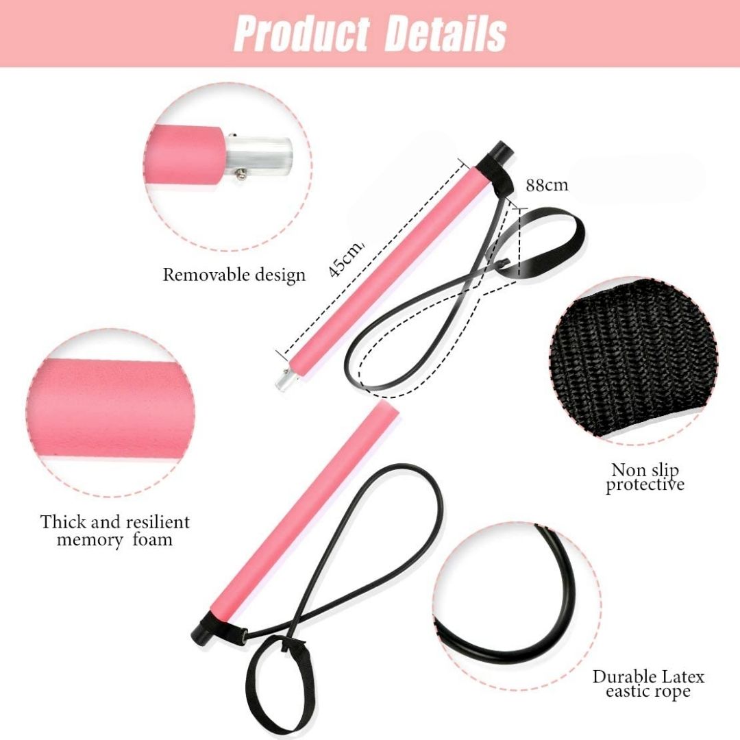 Portable Pilates bar kit with resistance bands for yoga and home workouts