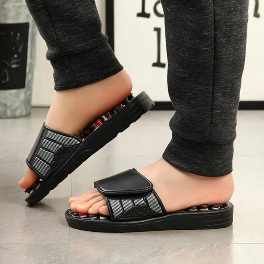 Acupressure reflexology slip-on wellness sandals for foot stimulation