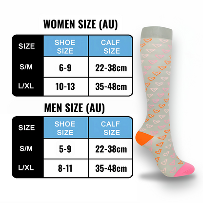 Heart-print 20-30mmHg knee-high compression socks pair