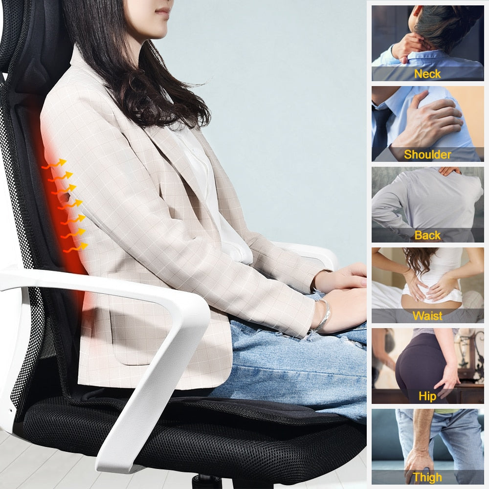 8-mode vibration massage seat cushion with heat for car, home, and office