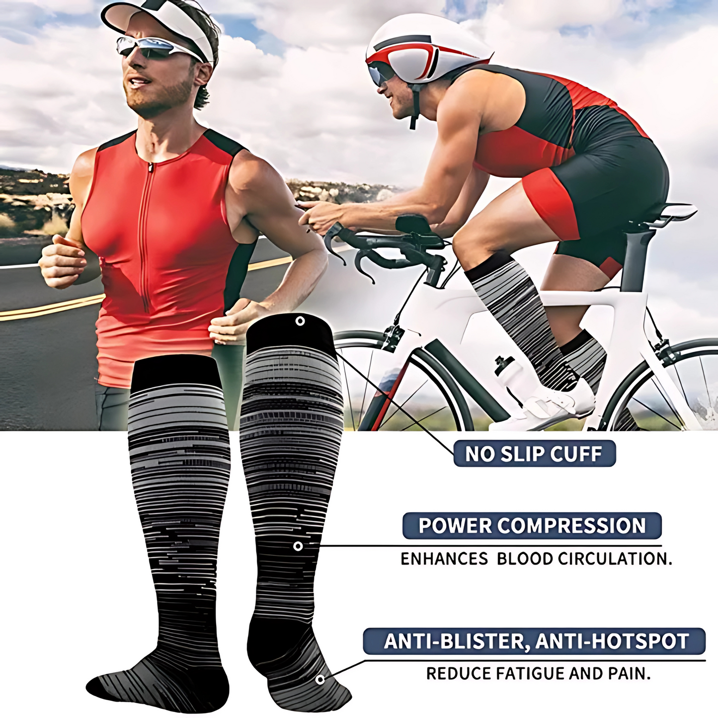 Ombré gradient 20-30mmHg knee-high compression socks pair