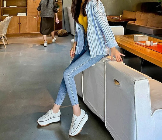 Women's low-top canvas platform sneakers casual