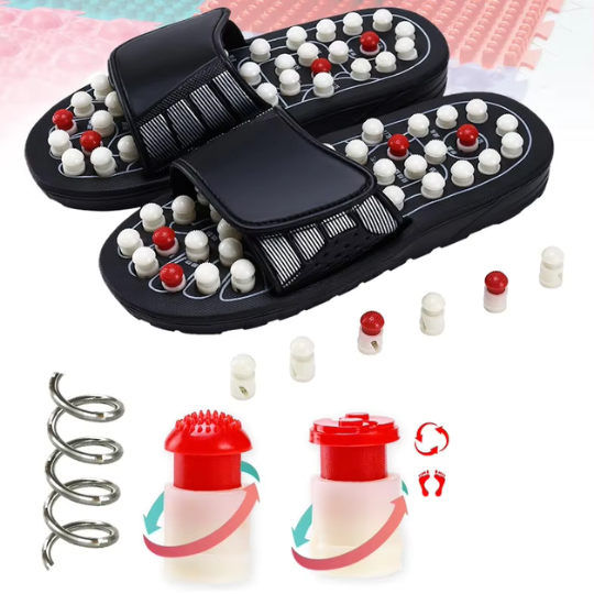 Acupressure reflexology slip-on wellness sandals for foot stimulation