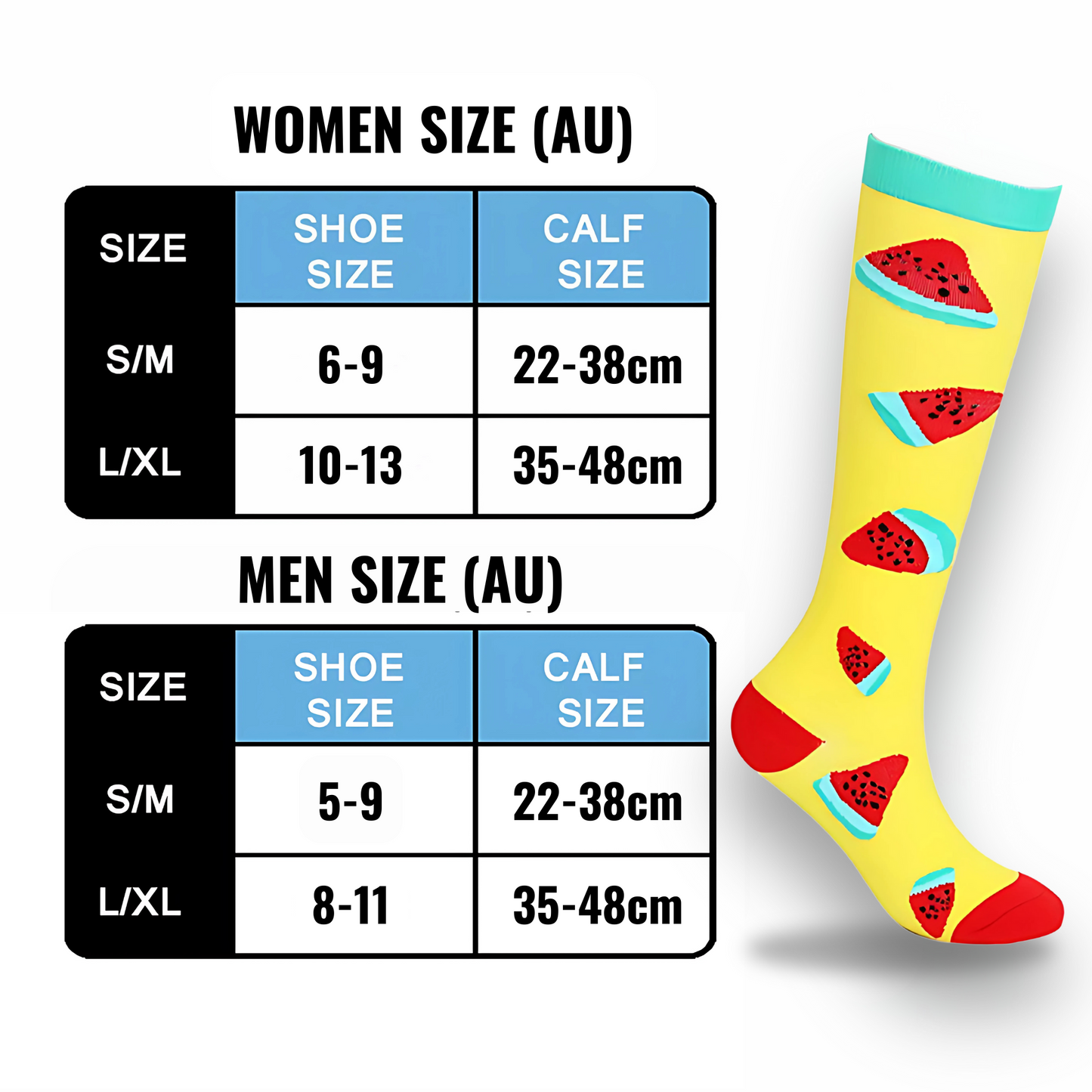 Fruit-print 20-30mmHg knee-high compression socks pair