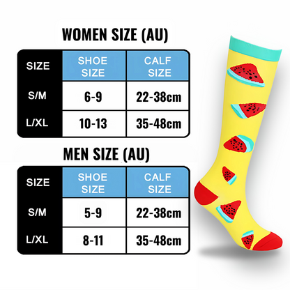 Fruit-print 20-30mmHg knee-high compression socks pair