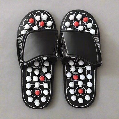 Acupressure reflexology slip-on wellness sandals for foot stimulation