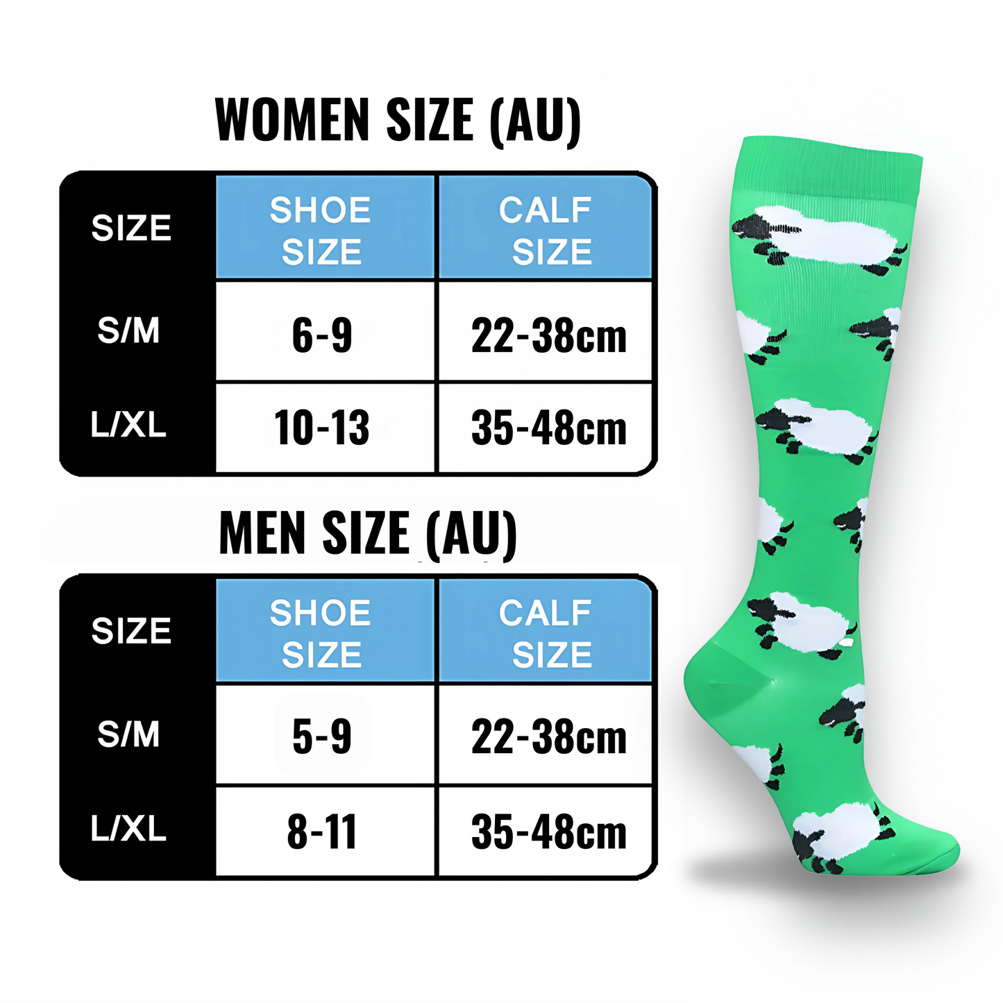 Animal-print 20-30mmHg knee-high compression socks pair