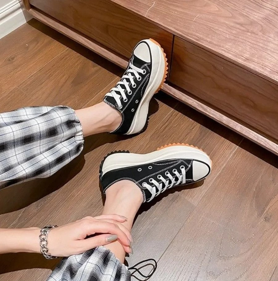 Women's low-top canvas platform sneakers casual