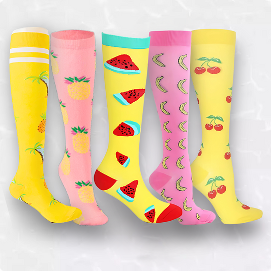 Fruit-print 20-30mmHg knee-high compression socks pair