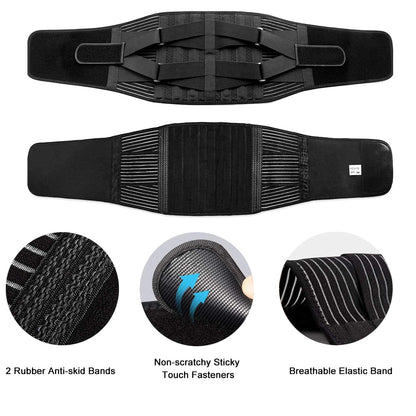 Heavy-duty lower back support brace with dual compression straps for lifting