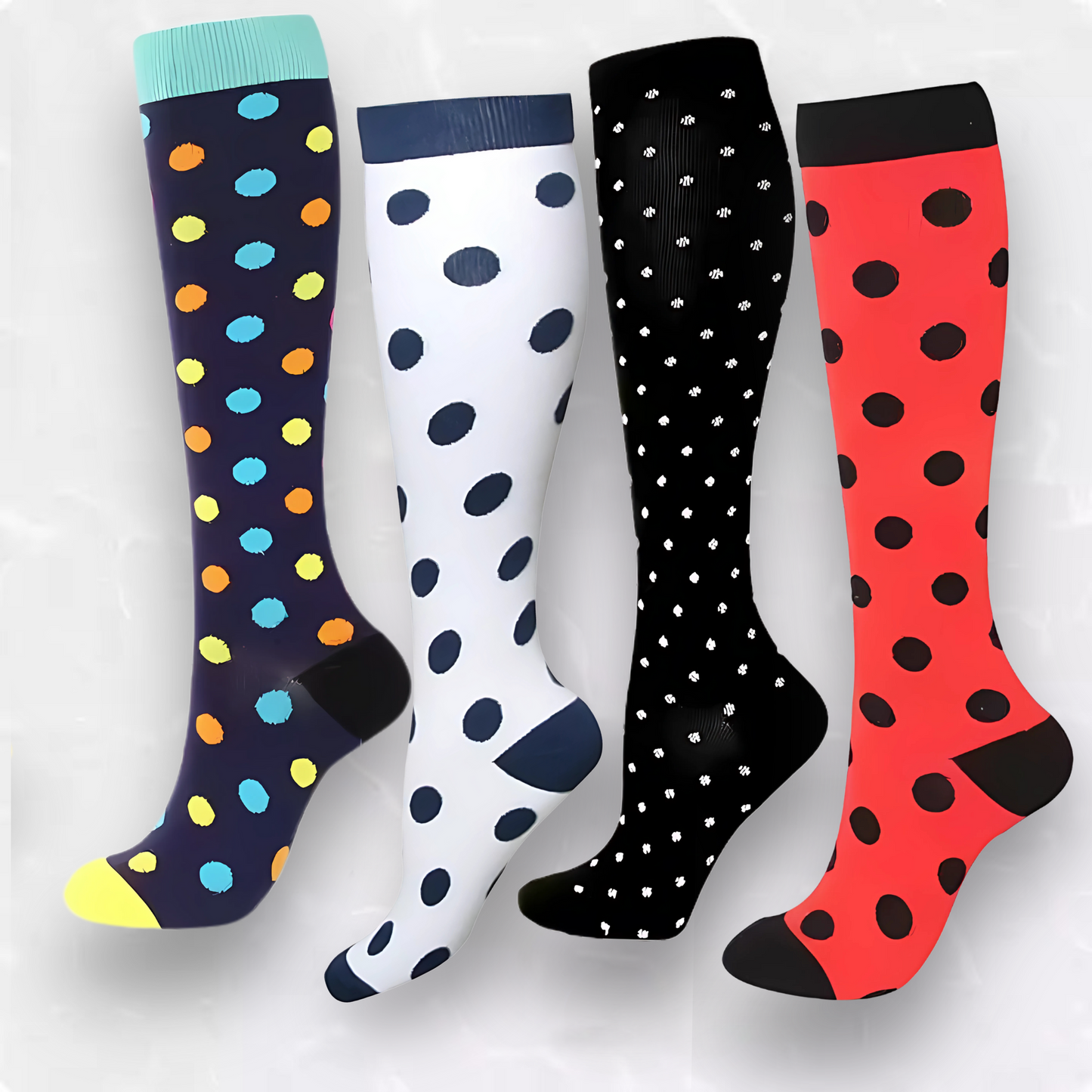 Fun-patterned 20-30mmHg knee-high compression socks pair
