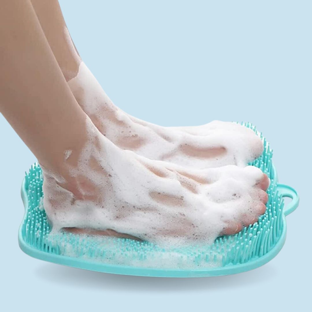 Anti-slip silicone foot scrubber mat with bristles for shower foot massage