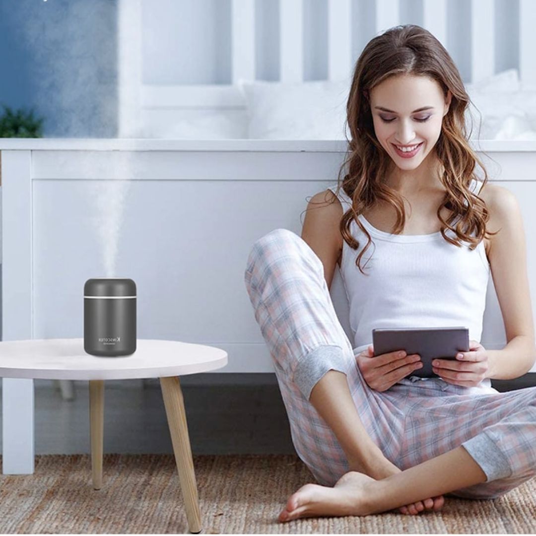 Mini portable USB cool mist humidifier for desk, car, and travel