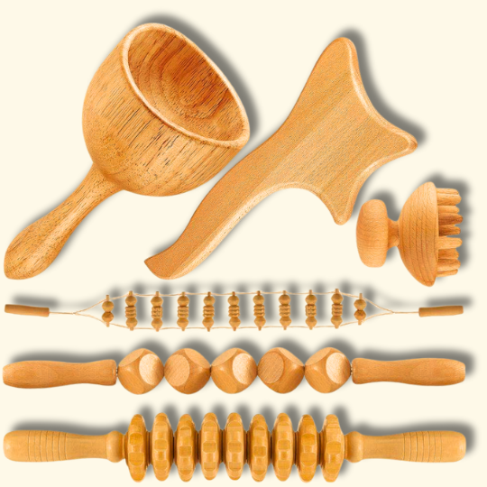 Professional wood therapy massage tool set for body sculpting maderoterapia