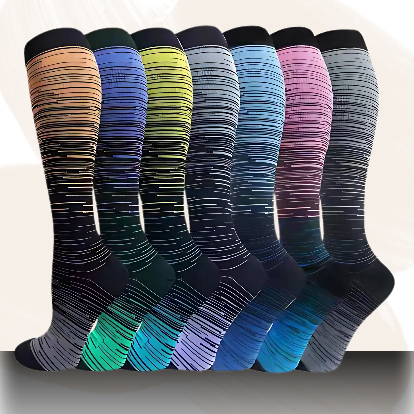 Ombré gradient 20-30mmHg knee-high compression socks pair