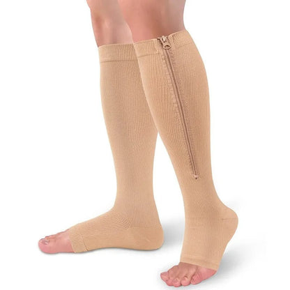 Zippered compression socks easy-on for nurses and runners