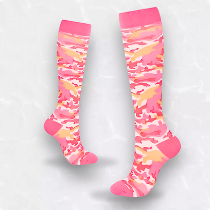 Fun-patterned 20-30mmHg knee-high compression socks pair