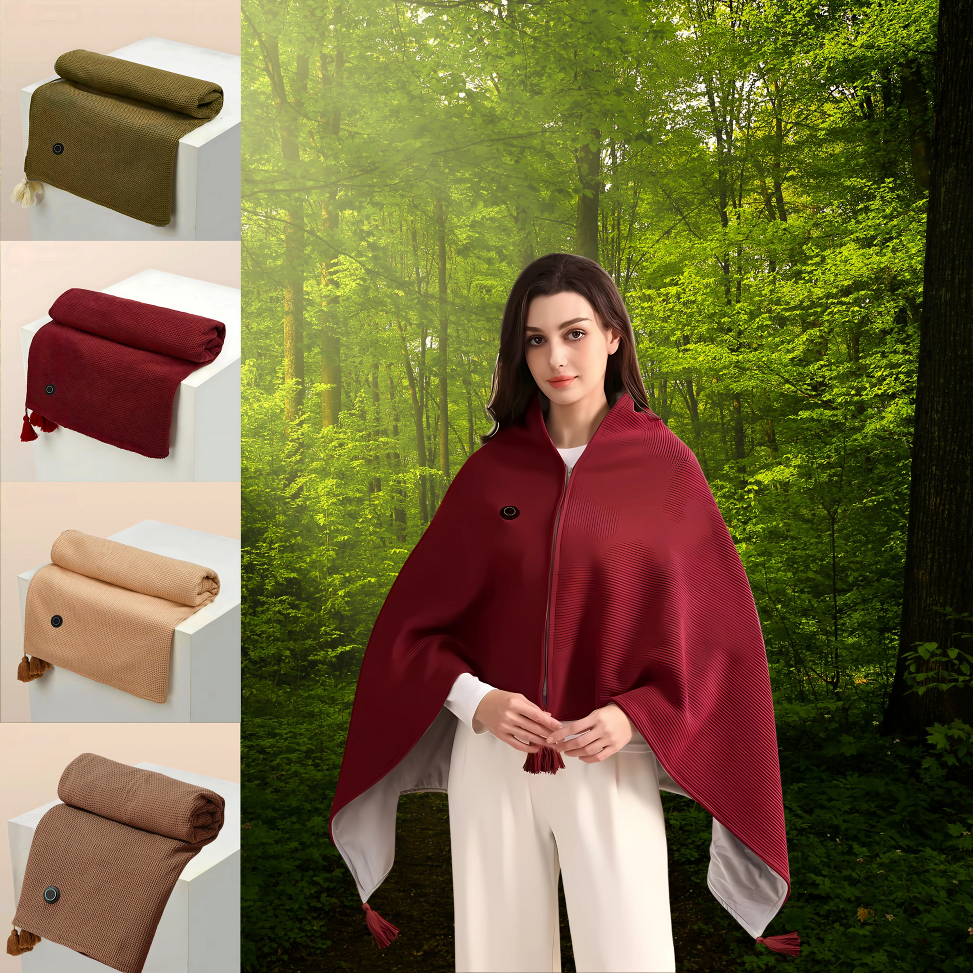 Cordless USB heated shawl wearable heat wrap for shoulders and back