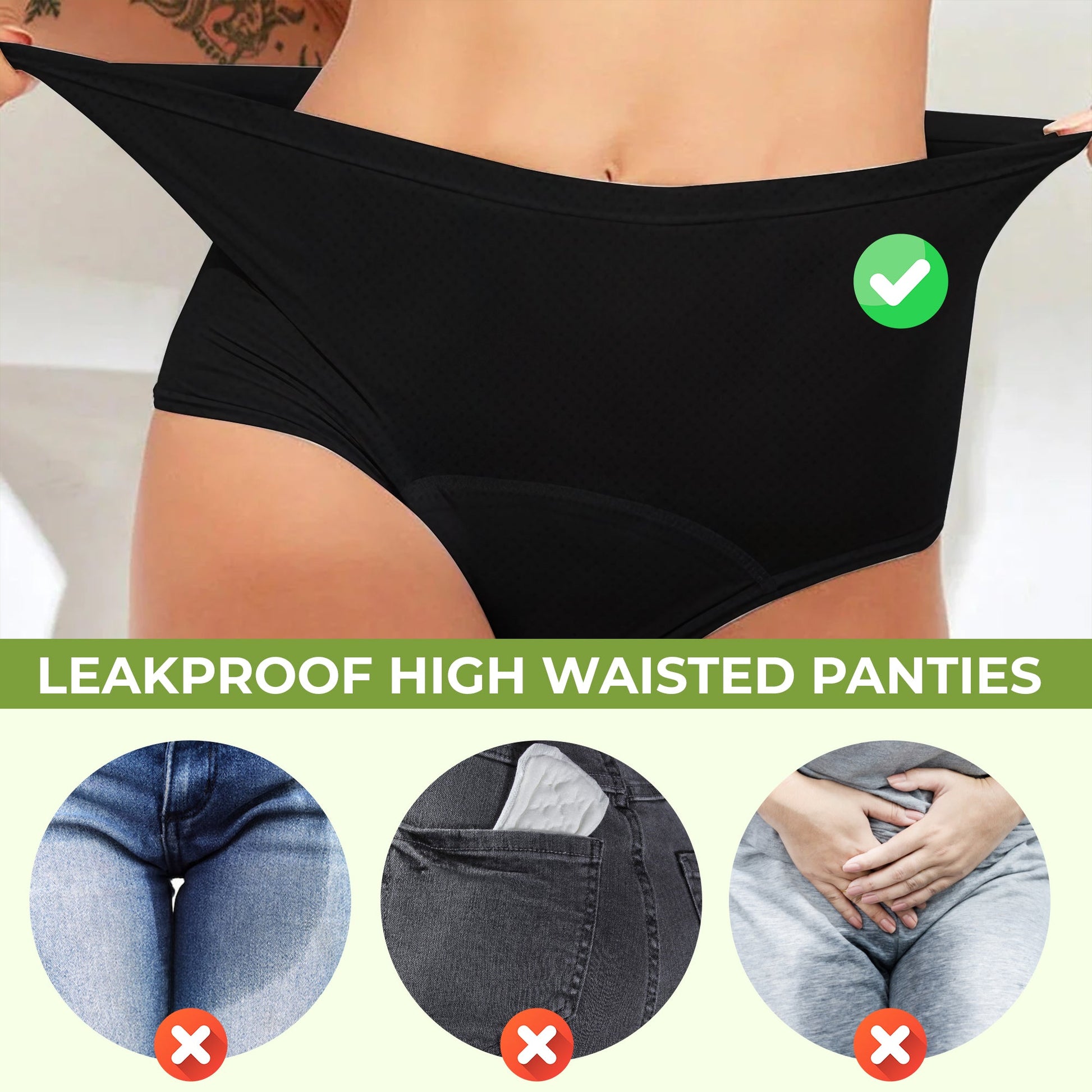 Leakproof high-waisted period panties reusable underwear