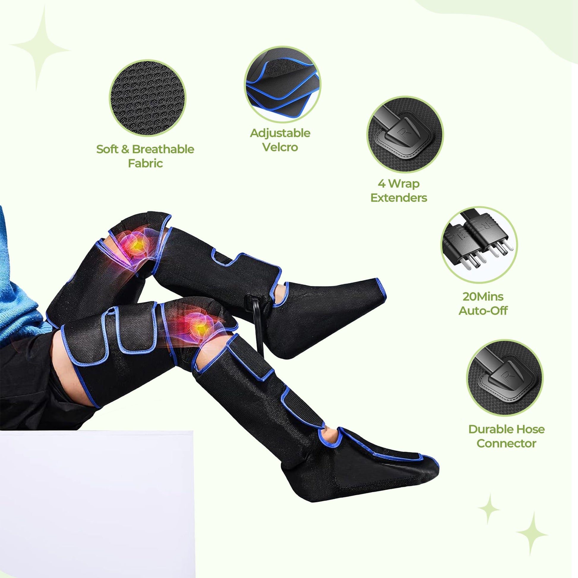 Air compression leg massager sleeves pair for both legs