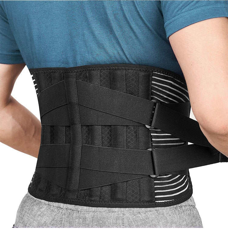 Heavy-duty lower back support brace with dual compression straps for lifting