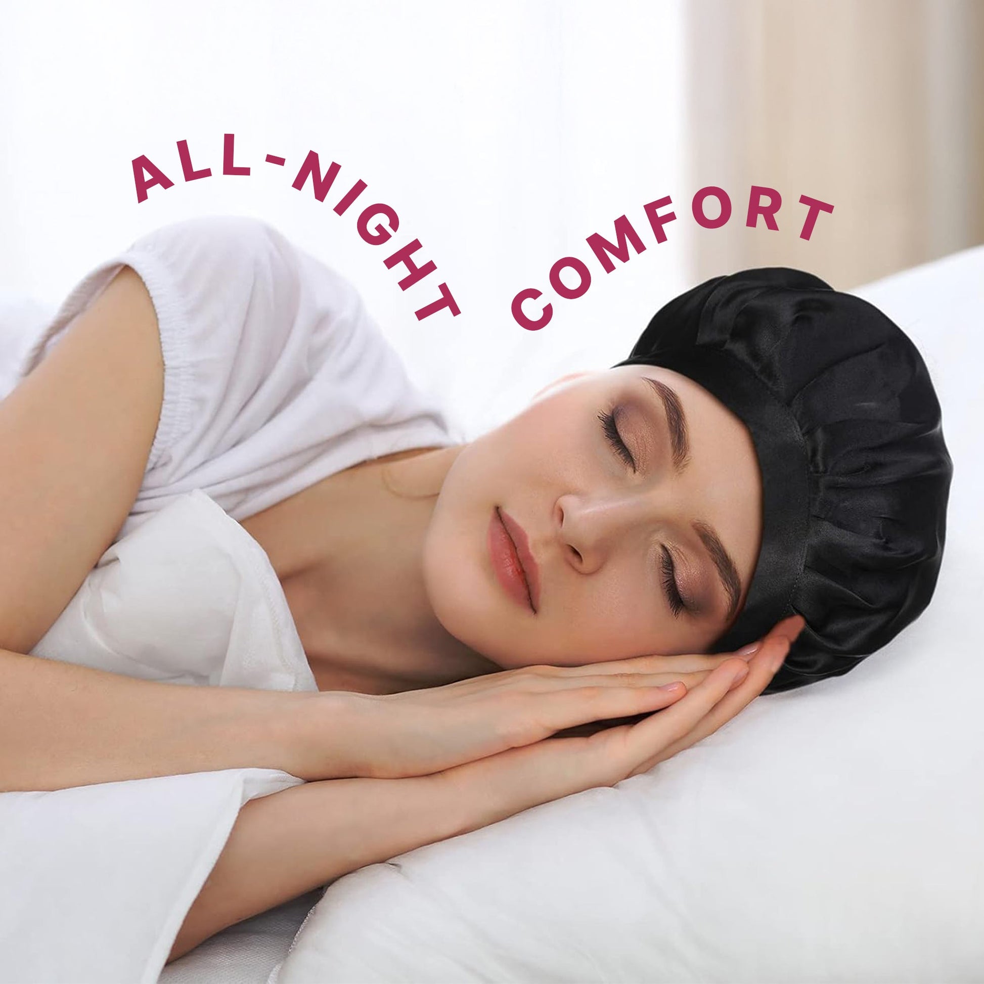 All-night silk bonnet stays-on hair protection